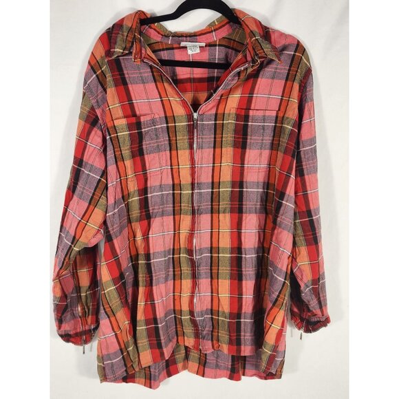 Avenue Womens Plus Top Zip Up Plaid Lived In Gorpcore Casual Comfort 26/28 - Picture 1 of 6